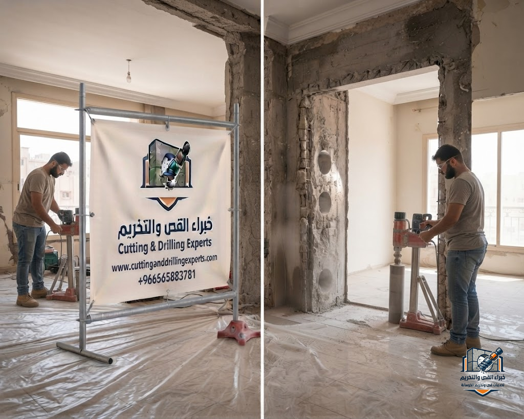 خدمات قص الخرسانة للترميم بجدة لفتح الفتحات وقص الجدران والأسقف بدقة عالية مع الحفاظ على سلامة المبنى